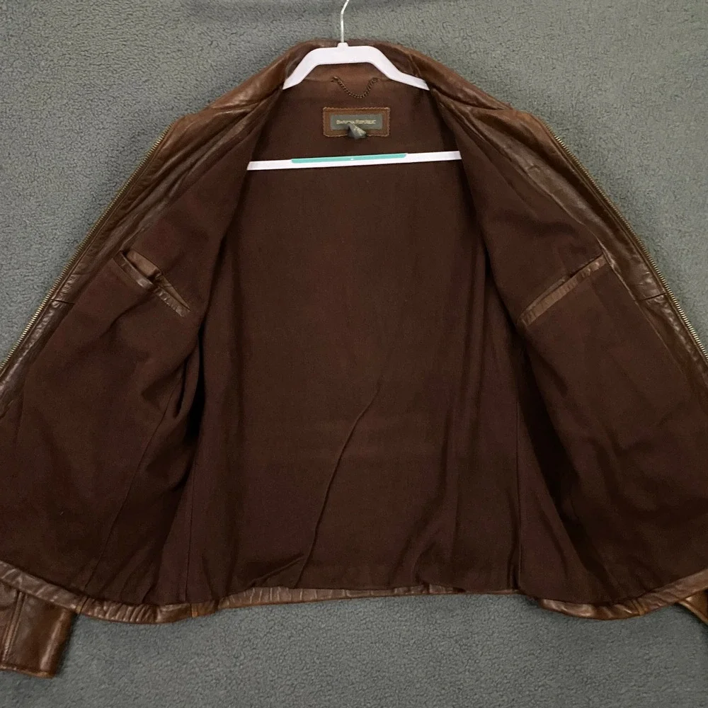 Vintage Banana Republic Leather Jacket Men Large Brown Full Zip Moto Soft Supple